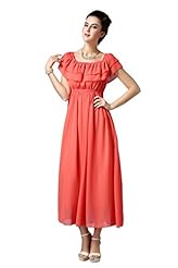 Sexy Elasticized   Waistline Chiffon Off the Shoulder Maxi Dress 