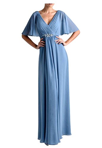 WeiYin Women's Chiffon Flutter Sleeve Long Evening Dress Mother of the Bride Dresses