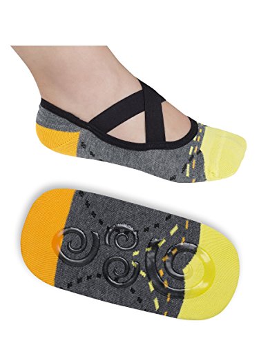 Lupo Women's Heel N Toe Yoga Barre Pilates Grip Socks, Gray Yellow