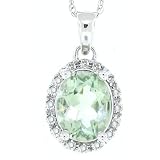 1.72ct Oval Green Amethyst and Diamond Gemstone Pendant in 10Kt White Gold w chain