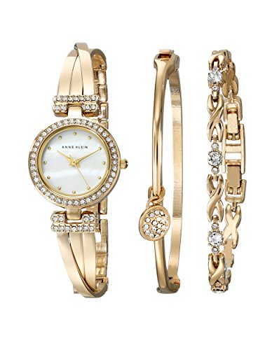 Anne Klein Women s AK/1868GBST Swarovski Crystal-Accented Gold-Tone Bangle Watch and Bracelet Set