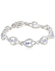 Sterling Silver Tanzanite and Diamond Heart Bracelet (0.018 cttw, GHI Color, I3 Clarity), 7.5"