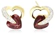 10k Yellow Gold Heart Garnet Diamond Earrings (.08 cttw, I-J Color, I2-I3 Clarity)