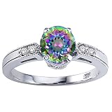 1.29 cttw Genuine Mystic Rainbow Topaz and Diamond Engagement Ring - 14kt White Gold