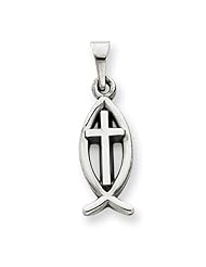 14k White Gold Cross Ichthus Fish Charm Pendant 19.9mmx7.1mm