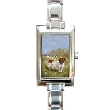 Limited Edition Violano Italian Charm Rectangle Watch Dachshund Piebald