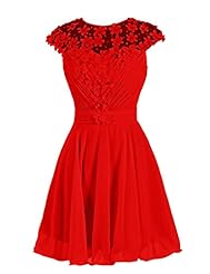 Cocktail Short Chiffon Round Neck Open-Back Beaded Floral Print Homecoming Dress/Bridesmaid Dress/Prom Dress/Party Dress 