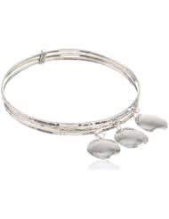 Sterling Silver with Hammered Discs Triple Bangle Bracelet, 7"