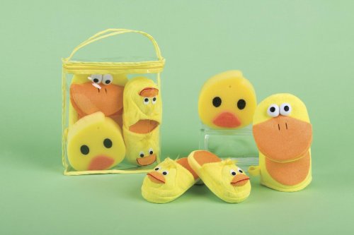 Children’s Ducky Bath Gift Set ~ Slippers, Sponge, Wash Mitt
