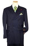 Steve Harvey Code Red Navy Blue with Lime Green/White Windowpane Pinstripes Super 120's Wool Vested Wideleg Suit By Zanetti