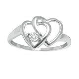 Diamond Accent Platinum Plated Sterling Silver Double Heart Promise Ring