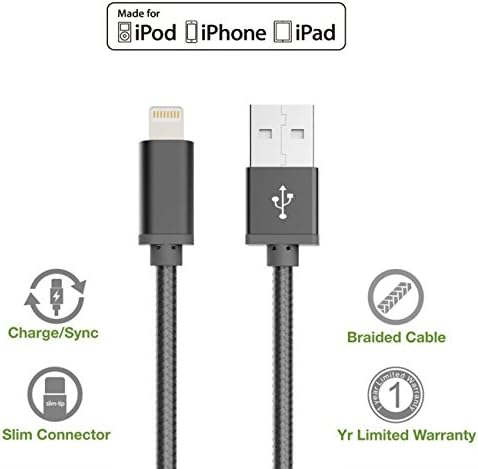 GGI 2 Pack Premium Nylon Braided (BLACK) Micro Iphone USB Charger Cable 40in Long Nylon Braided USB Sync Charge Cable Cord Charger with Aluminum Connector for iPhone 6s/6s Plus/6/6Plus/5s/5c/5, iPad...