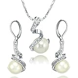 Yoursfs White Pearl Earring and Necklace Sets 18k White Gold Plated Wedding Jewelry Sets thumbnail