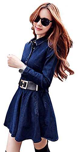 デニムワンピース 前ボタン シャツワンピース シンプル 長袖 カジュアル キュート エレガンス レディース 冬物 春物 可愛いスカーフ付き R711