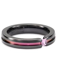 Womens Black Titanium Round-Cut Pink Sapphire Ring with Pink Anodized Channel
