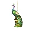 Regal Peacock Colorful Sitting on a Log Glass Christmas Ornament 5.5"