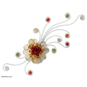Citrine and carnelian brooch, 'Dream Flower' 5.1 W 0.8 L by NOVICA