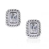 Bling Jewelry Sterling Silver Emerald-Cut CZ Cable Square Stud Earrings