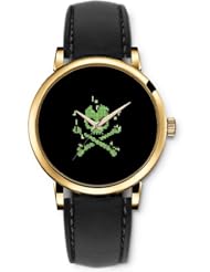 SPRAWL Aanalog Fashion Series Gold Ladies Watches of Genuine Black Leather Strap,Unique Wrist Watch for Women Girls Designed with Danger