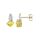 9ct Yellow Gold Ladies Cushion Shape Citrine And Diamond Drop Earrings Set With 4pts Of Diamonds With Post And Buttterfly Fittings