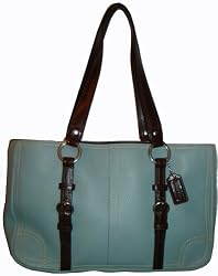 Coach Purse Handbag Che Leather Zip Tote 12339 Silver/Mineral Blue