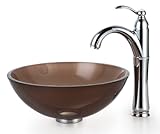 IMAGE OF Kraus C-GV-103-14-12mm-1005ORB Clear 14-Inch Brown Glass Vessel Sink and Riviera Faucet, Oil Rubbed Bronze