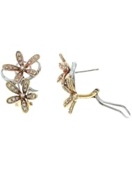0.25CTW 14K White Gold Genuine Tri-Color Diamond Flower French Clip Earrings