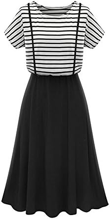 DAILISHA Womens Stripe Short Sleeve Fake Braces Dress (XS)