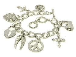 Peace Wing Cross and Heart Charm Toggle Bracelet Fashion Jewelry
