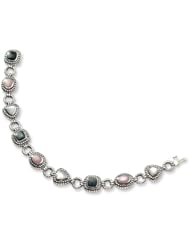 Sterling Silver Pink, Black, White Mother of Pearl 7.75" Bracelet"