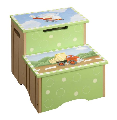 Teamson Kids Boys Wooden Step Stool with Storage Transportation Room Collection