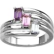 14K White Gold Sky Blue Topaz, Amethyst and Pink Tourmaline Ring