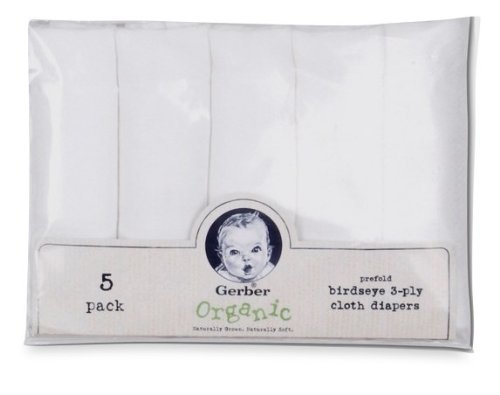 Gerber Brand 6 Pack Prefold Birdseye Organic Diaper, White