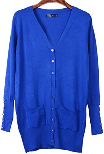 Ladies Fashion V-Neck Long Cardigan Sweater Coat Dark Blue One Size