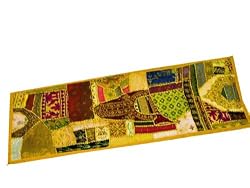 Multi Yellow Handmade Embroidered Vintage Sari Table Runner 60