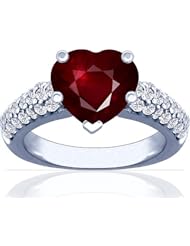 14K White Gold Heart Cut Ruby Ring With Sidestones (GIA Certificate)