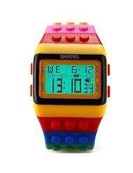 SHHORS LCD Digital Alarm Lady Men Block Constructor Stopwatch Sport Rubber Watch LED091
