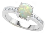 1.60 cttw 925 Sterling Silver 14K White Gold Plated Genuine Round Opal Engagement Ring - Gold Plated Silver