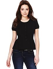Petite Round Neck Peplum Cardigan
