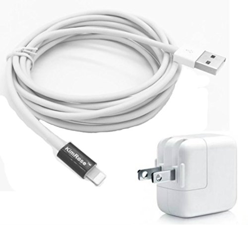 Kim Rose (tm)10 Foot Premium 8 Pin USB Data/Sync Cable + 12W Wall Charger Power Cord for Apple iPad, iphone, iTouch(compatible with iOS 8) White (USA Seller) (10 Feet)