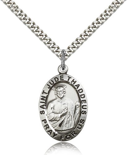 Best .925 Sterling Silver St. Saint Jude ThaddeusPendant 1 x 5/8″ Inches 4023SS–Comes With a 24″ Inch SG Heavy Curb Chain Stainless Silver Heavy Curb Chain In A Grey Velvet Gift Box Patron Saint of Desperate Situations Reviews