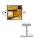 Sterling Silver Cognac and Cherry Amber Cufflinks - Amber Mosaic Cufflinks