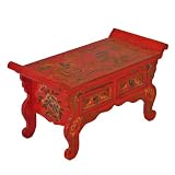Handmade Asian Furniture - 29" Red Tibetan Console Coffee Table With Dragon & Phoenix Design