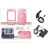 PCMICROSTORE Brand HTC Wing Herald P4350 PDA Smartphone Premium Solid Pink Snap-On Crystal Case Cover with Removable Belt Clip - Bundled with 12v Rapid Premium Car Charger and Home Travel Wall AC Adapter Charger