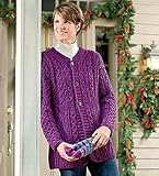 Women's Merino Wool A-Line Cardigan with Traditional Aran Stitching