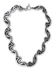 Sterling silver link necklace, Clouds - Artisan Crafted Mexican Taxco Silver Statement Necklace