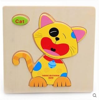 HSE Children's Animal Jigsaw Puzzle Three-Dimensional Jigsaw Puzzle Enlightenment 1-2 Years Old Baby Preschool Educational Toy Building Blocks Also As a Christmas and Birthday Gift - Cat