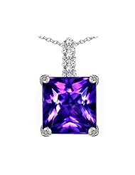 Original Star K (tm) Large 12mm Square Cut Simulated Amethyst Pendant in 925 Sterling Silver
