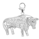 14K White Gold Diamond Bull Charm
