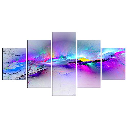 Wieco Art Changing Colors Large Canvas Prints Wall Art Purple Abstract Landscape Pictures Paintings for Bedroom Living Room Home Decorations 5 Piece Modern Stretched and Framed Grace Giclee Artwork
